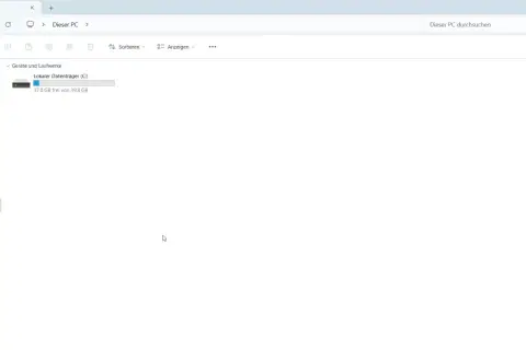 Der Schnellzugriff in Windows 11 zeigt den lokalen Datenträger (C:) mit 37 GB freiem Speicherplatz.