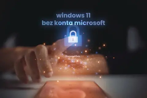 Obejście oobe bypassnro na Windows 11 bez konta Microsoft. Palec dotyka ekranu, symbolizując kontrolę nad danymi.
