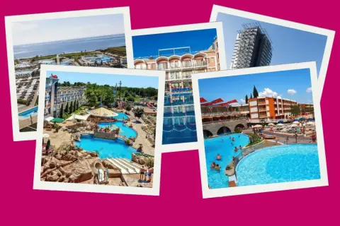 Wspomnienia z wakacji w Bułgarii: hotele z basenami, zjeżdżalnie wodne i plaża nad morzem. Idealne miejsce na relaks i zabawę.