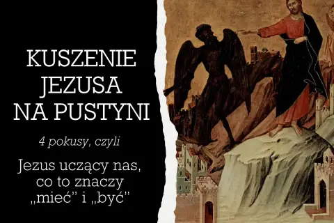 Obraz przedstawia kuszenie Jezusa na pustyni przez diabła.