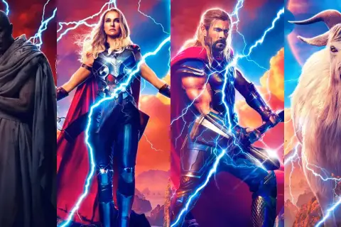 Gorr, Jane Foster jako Mighty Thor, Thor i jego kozły z filmu Thor: Miłość i grom.
