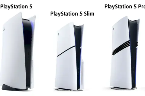 Porównanie PlayStation 5, PS5 Slim i PS5 Pro. Widoczne różnice w ps5 wymiary i designie.