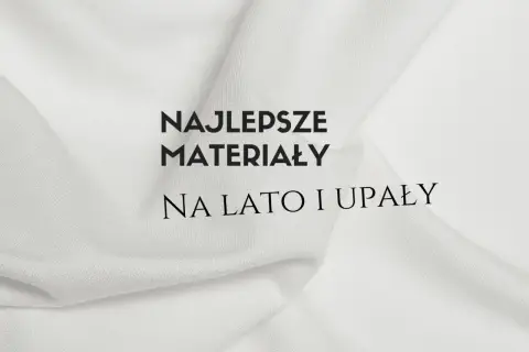 Biały, **przewiewny materiał na lato** w delikatne prążki. Napis: "Najlepsze materiały na lato i upały".
