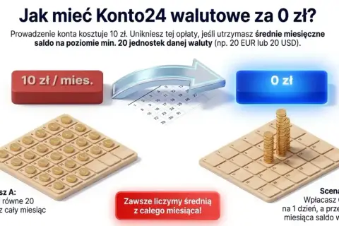 Konto walutowe Santander za 0 zł. Dwa scenariusze pokazują, jak uniknąć opłaty 10 zł miesięcznie, utrzymując średnie saldo 20 EUR.