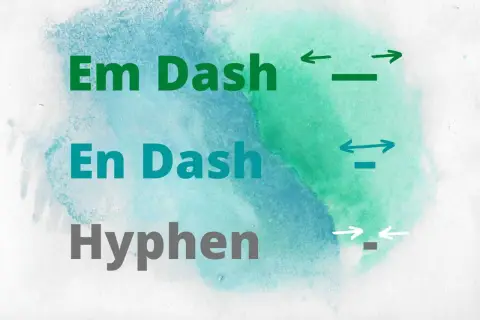 Em Dash, En Dash, Hyphen – różne znaki interpunkcyjne, od najdłuższego myślnika po najkrótszy.