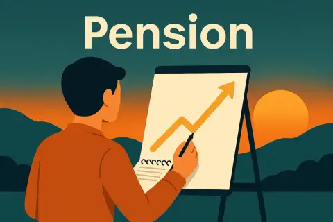 Man ritar en uppåtgående graf på en whiteboard, en visuell representation av frågan: hur mycket ska man spara till pensionen.