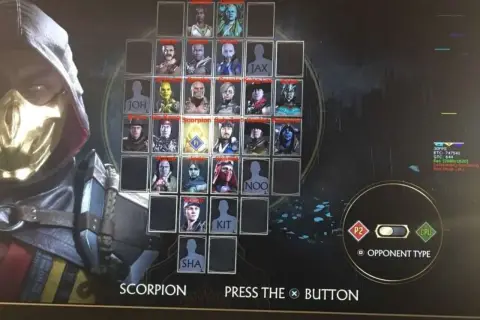 Wybór postaci w Mortal Kombat 11: Scorpion, Sub-Zero, Jax, Kitana i inni wojownicy czekają na walkę.