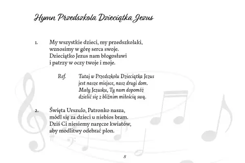 Teksty najpiękniejszych pieśni maryjnych z hymnem Przedszkola Dzieciątka Jezus.