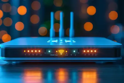 Nowoczesny router Wi-Fi z podświetlanymi diodami. Szukasz informacji, gdzie jest hasło na routerze Orange?