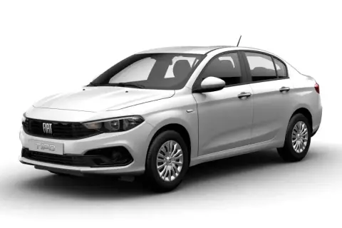 Biały fiat sedan Tipo z przodu, gotowy do podróży.