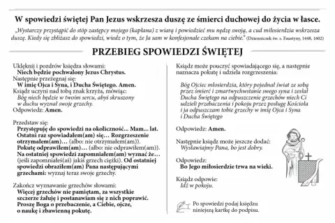 Formuła spowiedzi dla dorosłego: tekst zawiera modlitwy i wskazówki, jak przystąpić do sakramentu pokuty i pojednania.