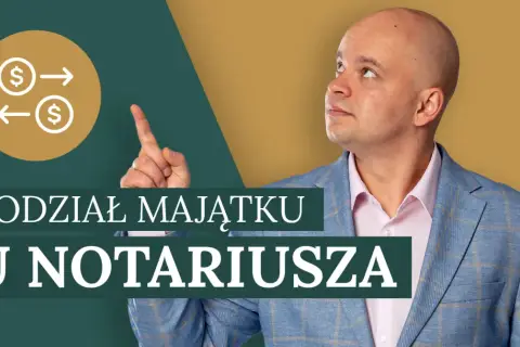 Mężczyzna w garniturze wskazuje na ikonę symbolizującą podział majątku. Czy można podważyć akt notarialny podziału majątku?