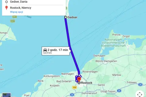 Trasa promowa Rostock-Gedser, czas podróży 2h 17min, 63,9 km. Sprawdź prom Rostock Gedser cena.