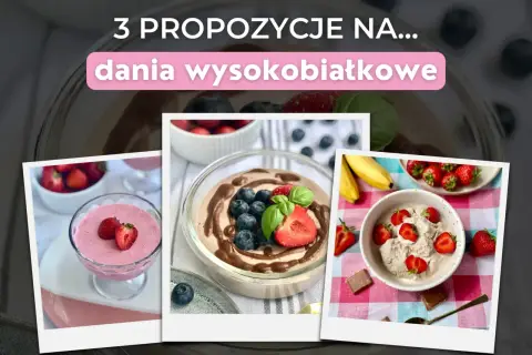 3 propozycje na pyszne dania wysokobiałkowe: mus truskawkowy, deser czekoladowy z owocami i lody z truskawkami. Idealne przepisy na dietę białkową.