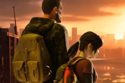 Joel i Ellie patrzą na zniszczone miasto. Wyobraź sobie tę historię na Nintendo Switch.