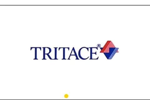 Logo TRITACE z symbolem złożonym z czerwonych i niebieskich rombów.