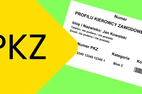 Fragment dokumentu z napisem "PKZ" i danymi kierowcy zawodowego, potwierdzający świadectwo kwalifikacji zawodowej.