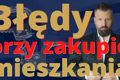 Mężczyzna w garniturze i kajdanki na tle wnętrza. Dowiedz się, na co zwrócić uwagę przy kupnie mieszkania, by uniknąć błędów.