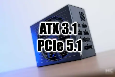 Alimentation PC noire avec texte "ATX 3.1 PCIe 5.1" superposé.