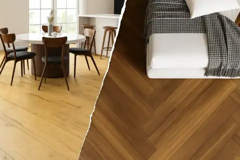 Jasne panele laminowane w jadalni i ciemne panele winylowe w sypialni – wybierz styl dla swojego domu.
