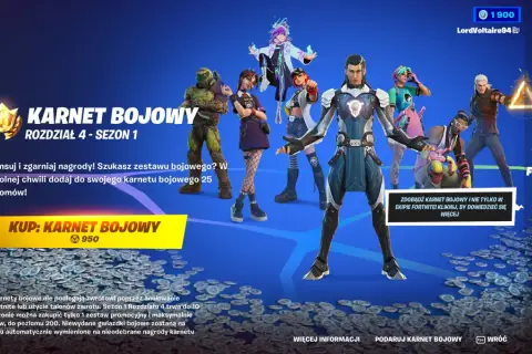 Postacie z Fortnite prezentują karnet bojowy. Kup go za 950 V-dolców i odblokuj nagrody!