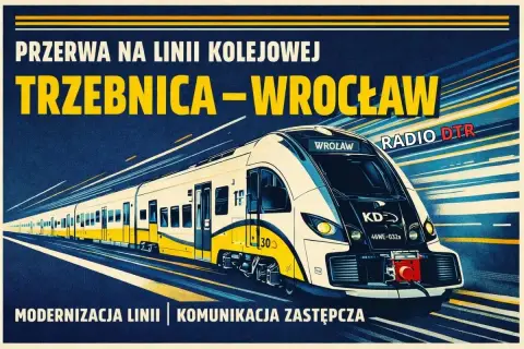 Nowoczesny szynobus na trasie Wrocław-Trzebnica. Informacja o przerwie w ruchu i modernizacji linii.