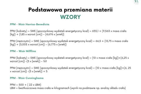 Wzory na PPM: Harrisa-Benedicta, Mifflina i Cunninghama. Obliczanie podstawowej przemiany materii dla kobiet i mężczyzn.
