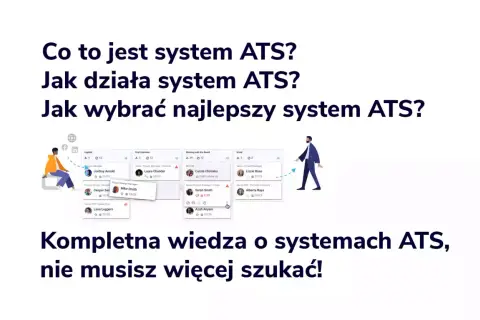 Grafika przedstawia schemat działania systemu ATS, pokazujący etapy rekrutacji kandydatów.