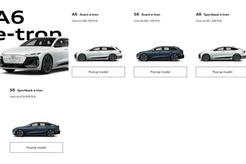 Audi A6 e-tron i S6 Sportback e-tron w różnych wersjach nadwozia i kolorach. Wybierz swój wymarzony model Audi.