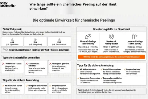 Chemische Peelings: Einwirkzeit richtet sich nach Konzentration, Formulierung & Haut. AHA, BHA, PHA sind gängig. Wichtig: Herstellerangaben beachten!