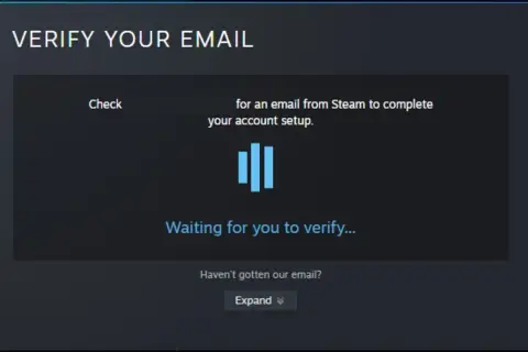 Ekran weryfikacji email Steam. Jeśli zapomniałeś jak zrestartować hasło na Steam, sprawdź swoją skrzynkę odbiorczą.