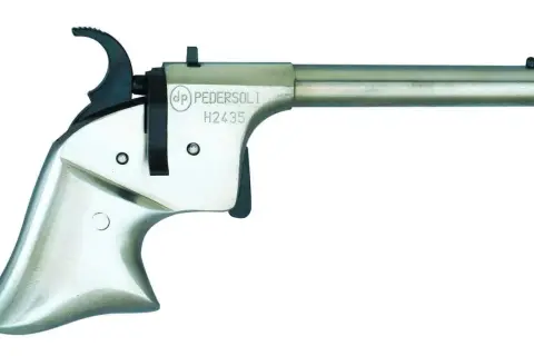 Srebrny pistolet Pedersoli, model H2435. Czeska broń bez zezwolenia, idealna dla kolekcjonerów.