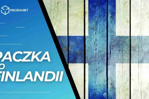 Tania paczka do Finlandii. Flaga Finlandii na drewnianym tle.