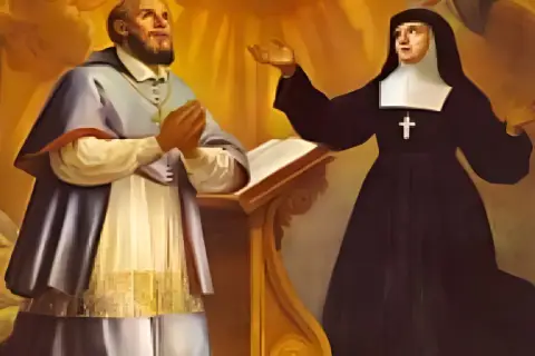 12 sierpnia. Modlący się duchowny i zakonnica przy pulpicie.