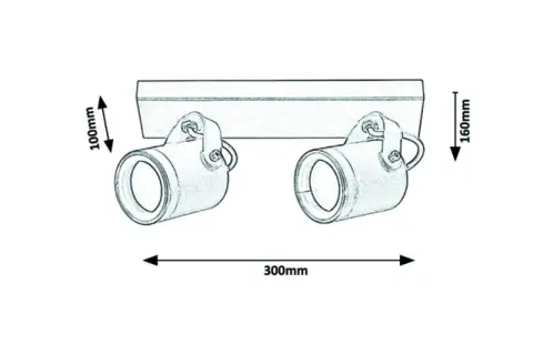 Rysunek techniczny kinkietu zewnętrznego z podanymi wymiarami: 300mm szerokości, 100mm wysokości i 160mm głębokości.