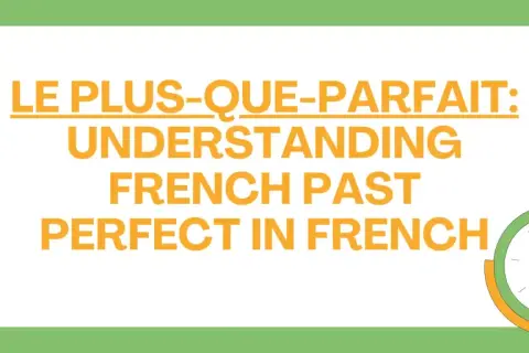 Grafika z tekstem "Le Plus-Que-Parfait" i zegarem.
