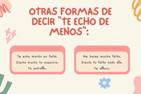 Otras formas de decir "te echo de menos": Te extraño, te añoro, me haces mucha falta.