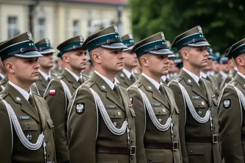 Żołnierze w mundurach prezentują swoje stopnie w wojsku.