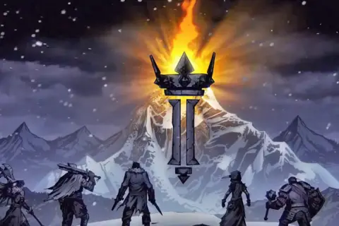 Drużyna bohaterów wyrusza ku płomieniom na szczycie góry w grze Darkest Dungeon II.
