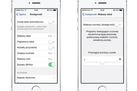 Jak zmienić czcionkę w iPhone: w Ustawieniach > Dostępność > Wyświetlacz i rozmiar tekstu > Większy tekst, dostosuj suwak.