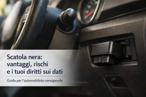 Dispositivo di diagnostica collegato alla porta OBD dell'auto. La scatola nera auto registra dati di guida, offrendo vantaggi e rischi da conoscere.