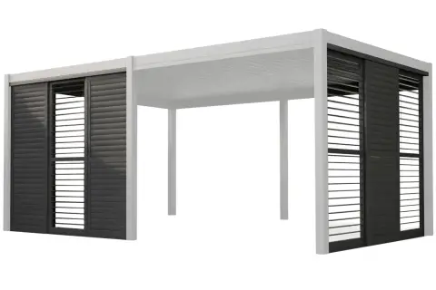 Nowoczesna pergola tarasowa z ruchomymi żaluzjami. Dowiedz się, jak zrobić pergolę tarasową, która zapewni cień i prywatność.