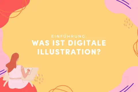 Eine Frau sitzt an einem Schreibtisch und lernt, wie man digitale Illustrationen erstellt.