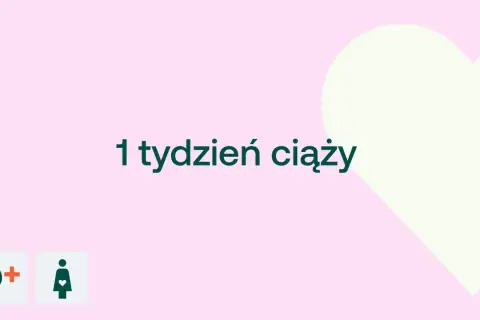 1 tydzień ciąży. Delikatny róż i serce symbolizują początek nowej drogi.