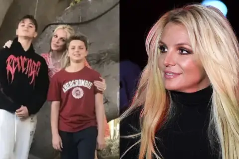 Britney Spears z synami. Wokalistka pozuje z dwoma dorastającymi chłopcami, którzy są jej dziećmi.
