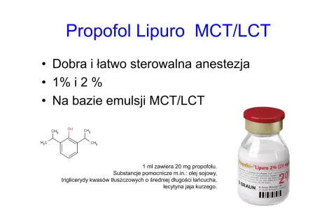 Propofol Lipuro MCT/LCT: co to jest? Emulsja do znieczulenia, 1% i 2%, na bazie MCT/LCT.