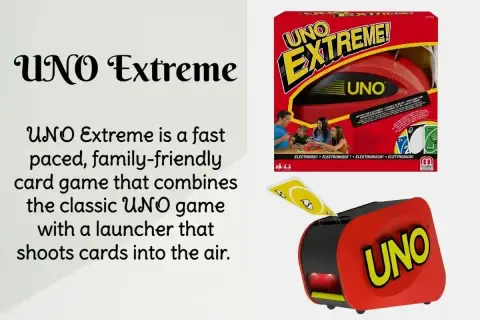 Gra UNO Extreme z wyrzutnią kart, która wystrzeliwuje je w powietrze. Zasady są proste, a zabawa gwarantowana!