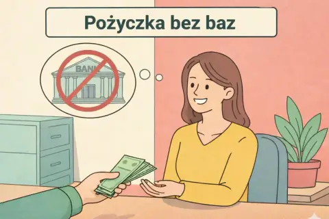 Kobieta otrzymuje pieniądze, myśląc o pożyczce bez baz, z dala od banku.