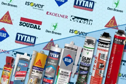 Klej do pianki EVA i inne materiały budowlane marek Sika, Soudal, Tytan, Atlas, Ceresit, Den Braven.