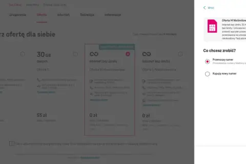 Przenoszę numer telefonu od innego operatora telekomunikacyjnego do T-Mobile. Wybieram ofertę M Nielimitowana.